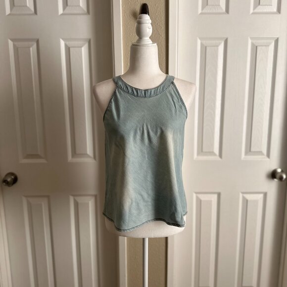 Vanilla Star Chambray Denim Sleeveless Tank Top Keyhole Back Blue Green Size M - Picture 2 of 8